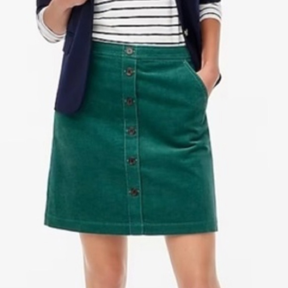 J. Crew Forest Green Corduroy A-Line Skirt